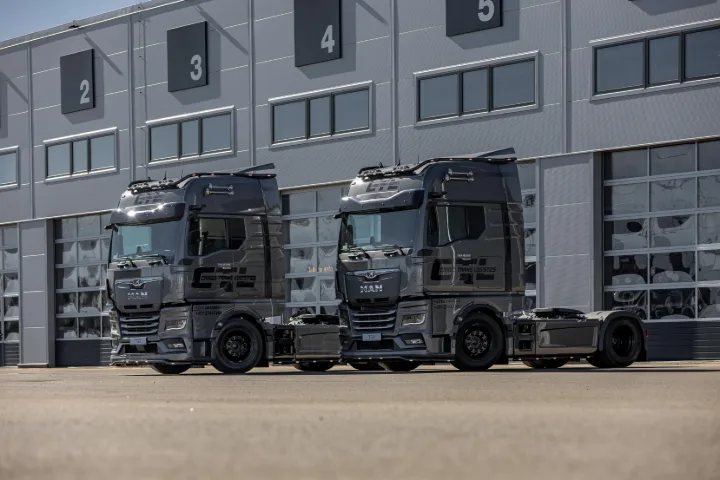 Tractor units parked at the loading docks